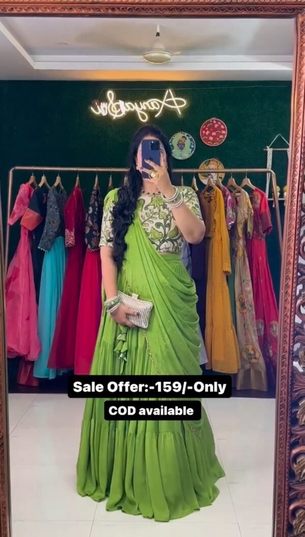 Parrot Green Color Festive Wear Lehenga Choli