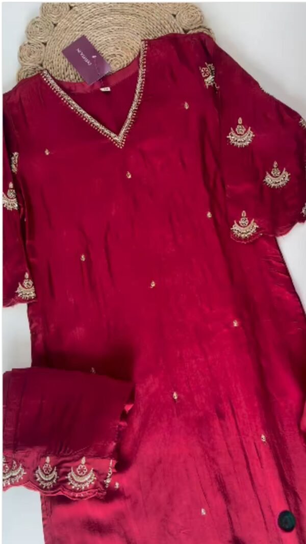 Women's Red Silk Anarkali With Dupatta Set