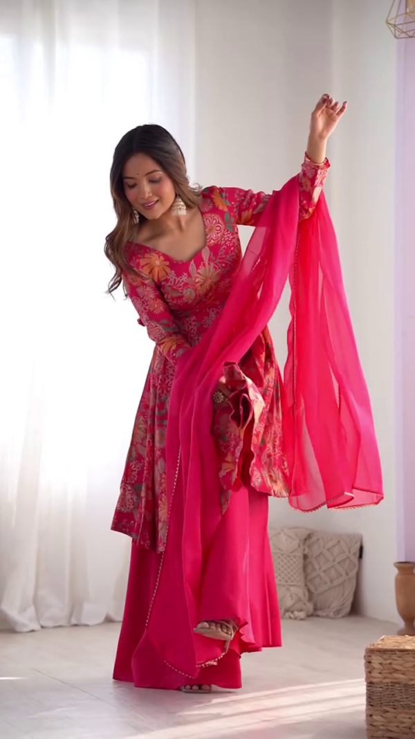 Floral Printed Beads & Stones Pure Cotton Anarkali Kurta & Palazzo & Dupatta
