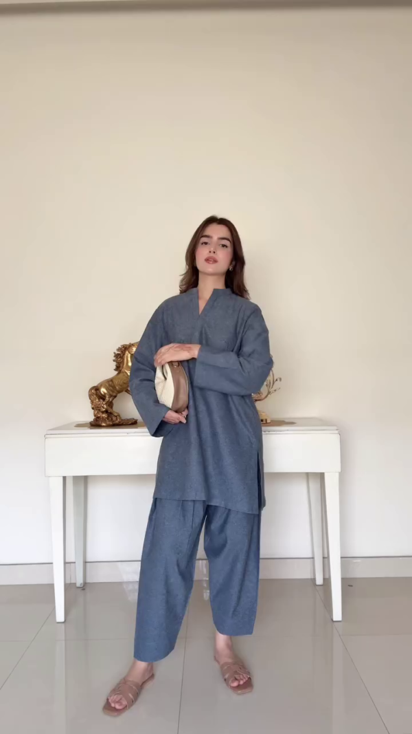 Cotton Pant-Suit Set with Mandarin Collar