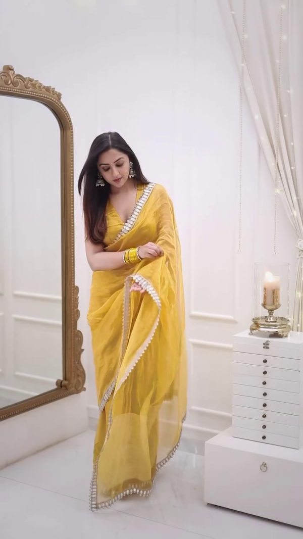 Yellow Organza Party Wear Sarees