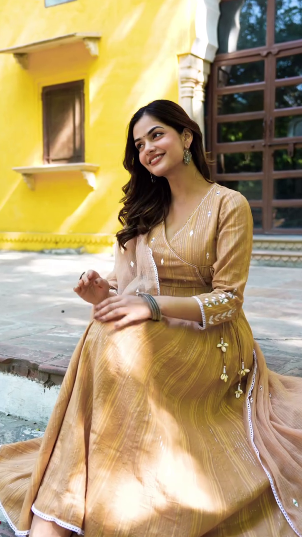 Women Brown Embroidered Pure Cotton Kurta with Palazzos & With Dupatta