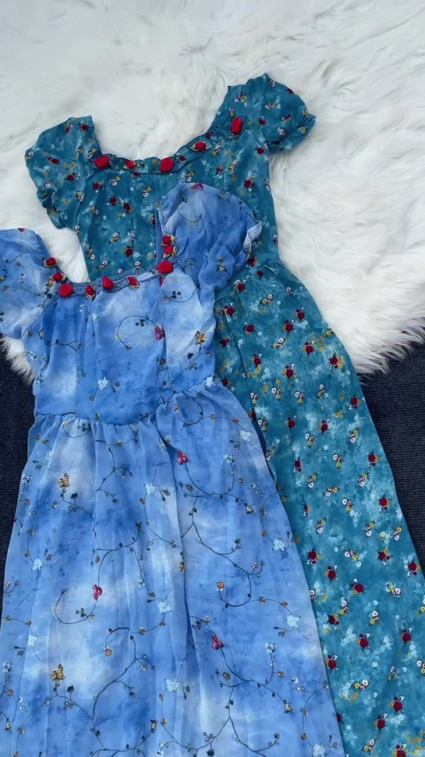 Trendy Blue Floral Print Gown for Women – Grace in Every Bloom