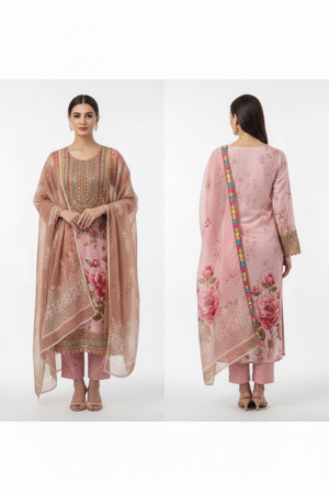 Women's Yoke Design A-Line Kurta Set With Trouser And Dupatta – A Perfect Blend of Grace & Comfort