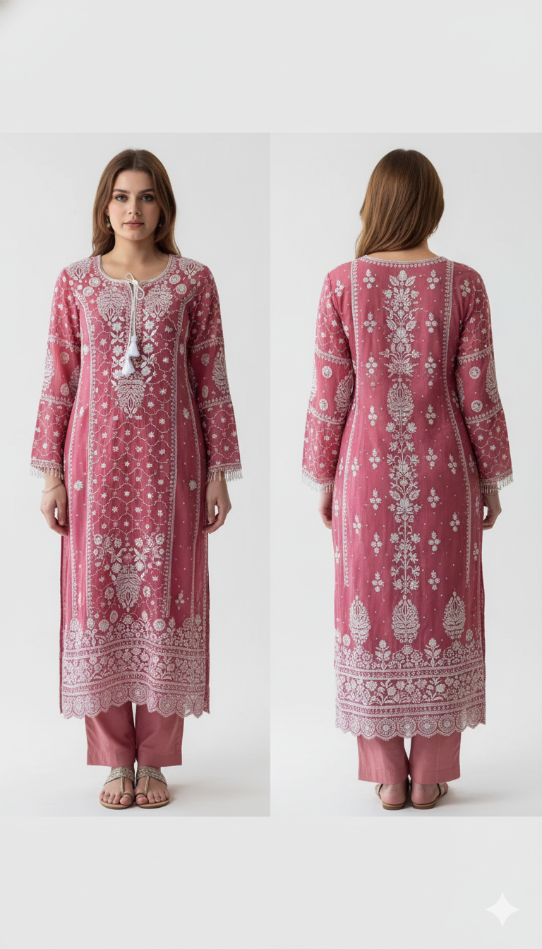 Berry Red Malmal Pearl Work Chikankari A-Line Kalidar Kurta with Dupatta – Ethnic Grace Redefined