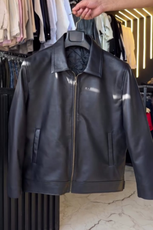 The Modern Essential: Men’s Minimalist Black Faux Leather Shirt-Collar Jacket