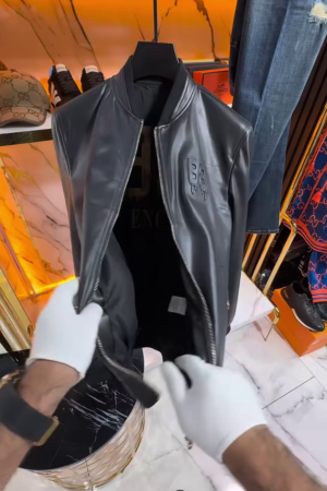 Men’s Classic Black Leather Bomber Jacket