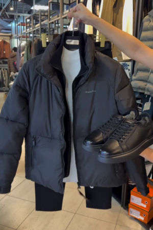 Men’s Black Polyester Puffer Jacket