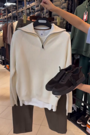 Men’s Cream or Ivory Half-Zip Wool Jumper