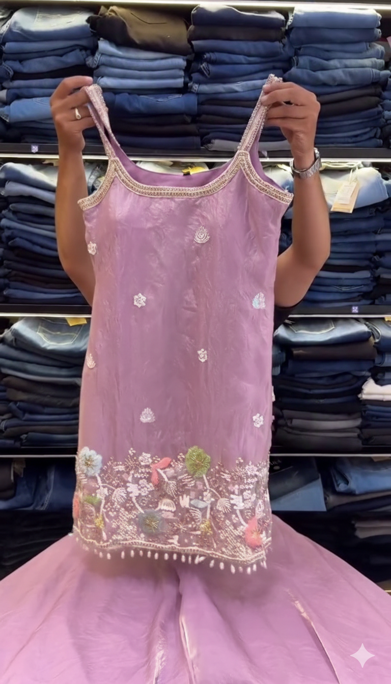 Sleeveless Sequins Work Pink Palazzo Suit Set - Image 2