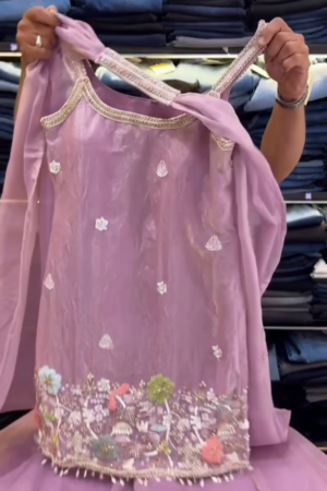 Sleeveless Sequins Work Pink Palazzo Suit Set