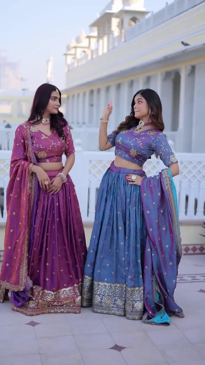 SILK LEHENGA CHOLI WITH ZARI EMBROIDERED WORK B - Image 4