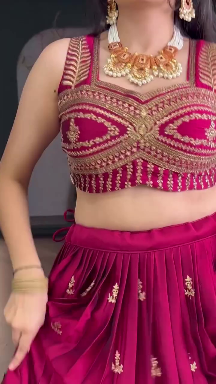 Embroidered Semi Stitched Lehenga Choli (Pink) - Image 11