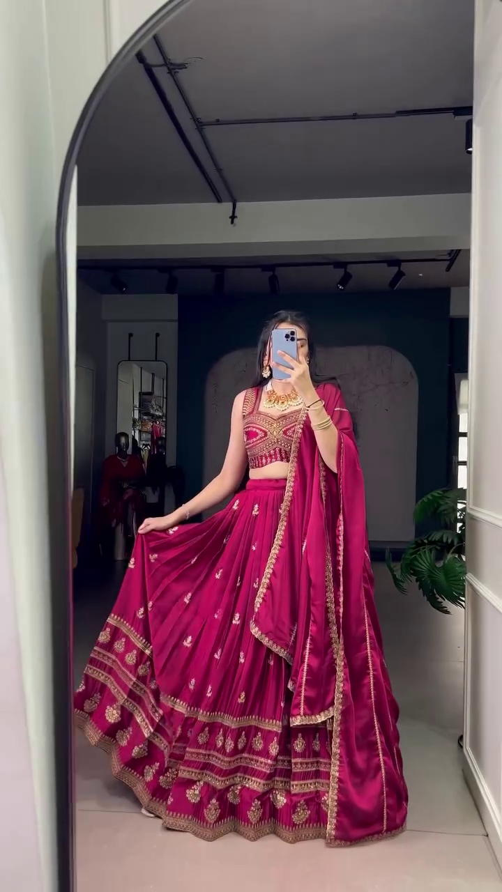 Embroidered Semi Stitched Lehenga Choli (Pink)