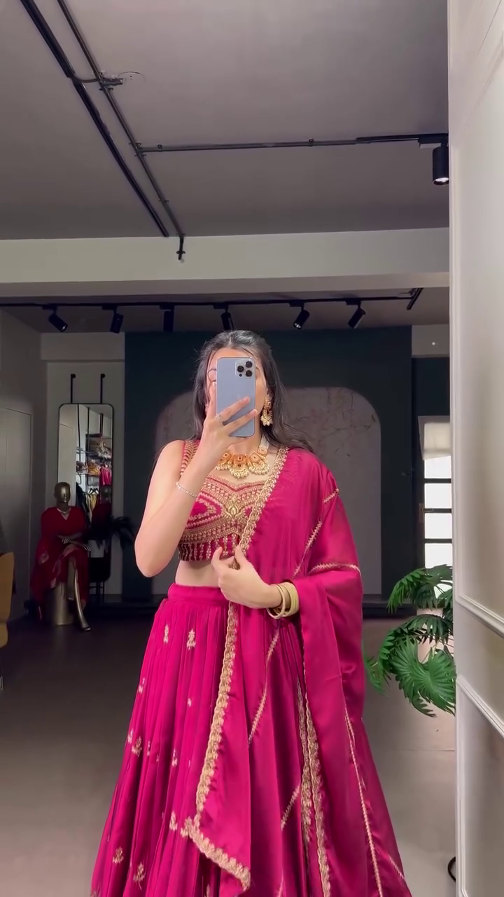 Embroidered Semi Stitched Lehenga Choli (Pink) - Image 4