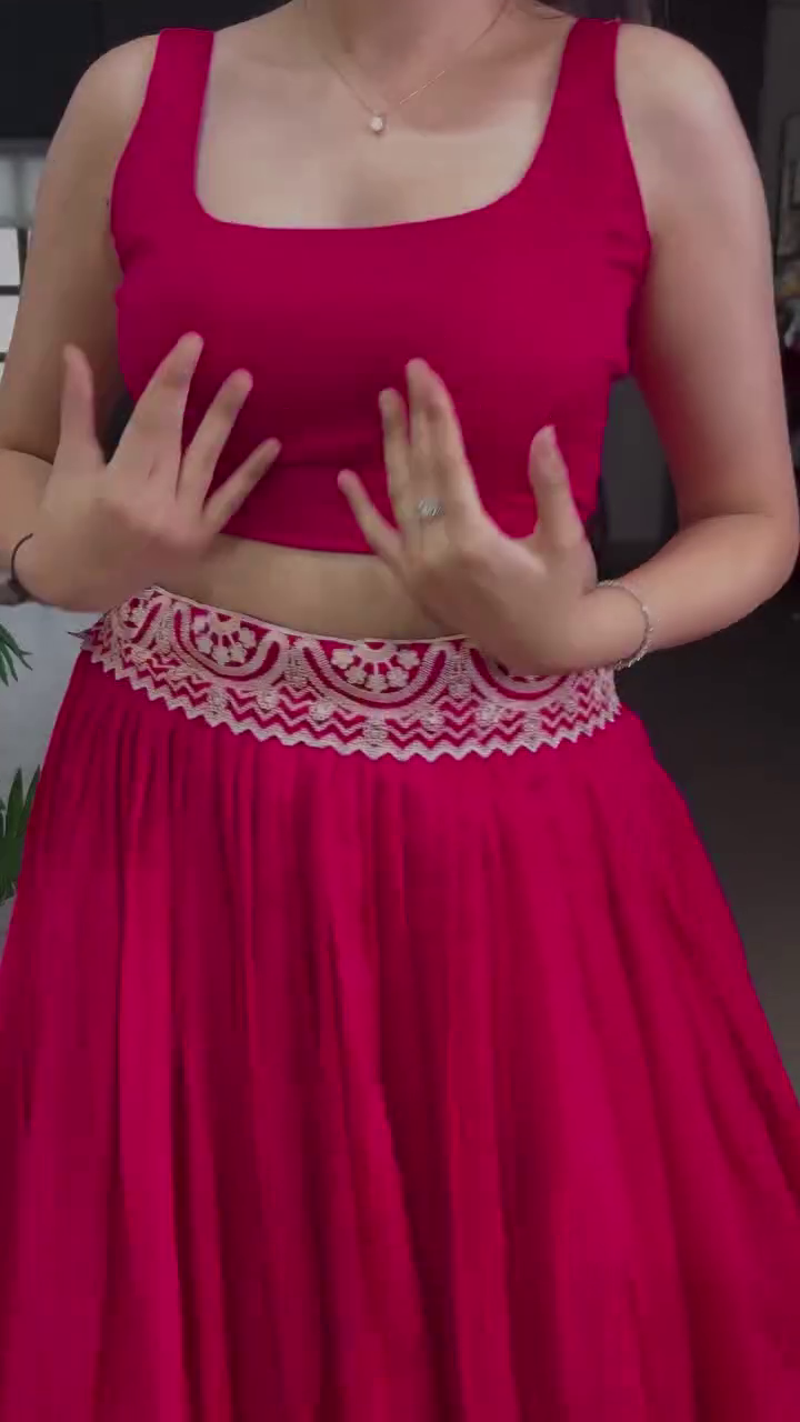 Embroidered Thread Work Semi-Stitched Lehenga - Image 2