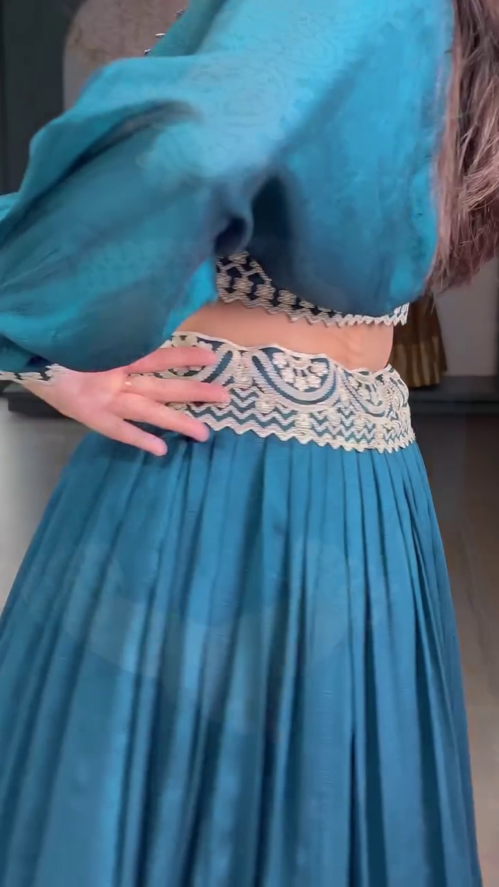 Embroidered Thread Work Semi-Stitched Lehenga - Image 14