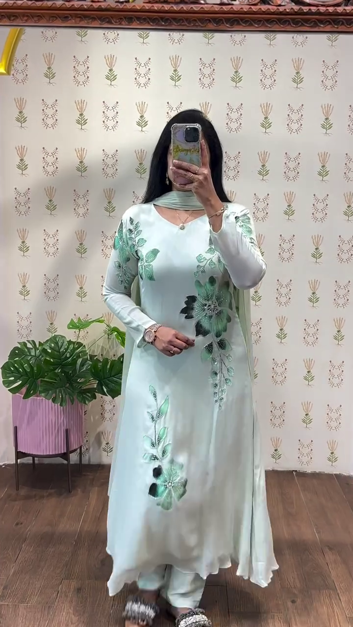 Women Floral Printed A-Line Kurta with Trousers & Dupatta - Image 4