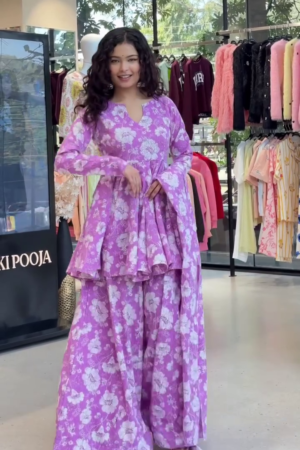 Women's Georgette Round Neck Full Sleeves Floral Printed Cord Set with Matching Plazoo Pant