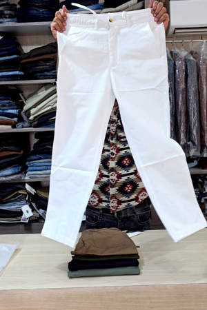 Men's White Loose Baggy Fit Solid Carpenter Trouser with Non-Stretchable