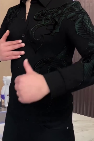 Men’s Black Dragon Embroidered Premium Designer Shirt