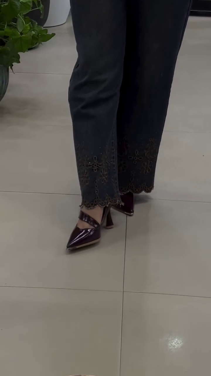 Midnight Indigo Cut-Out Scalloped Flare Jeans – Floral Embroidered Wide-Leg Denim - Image 3