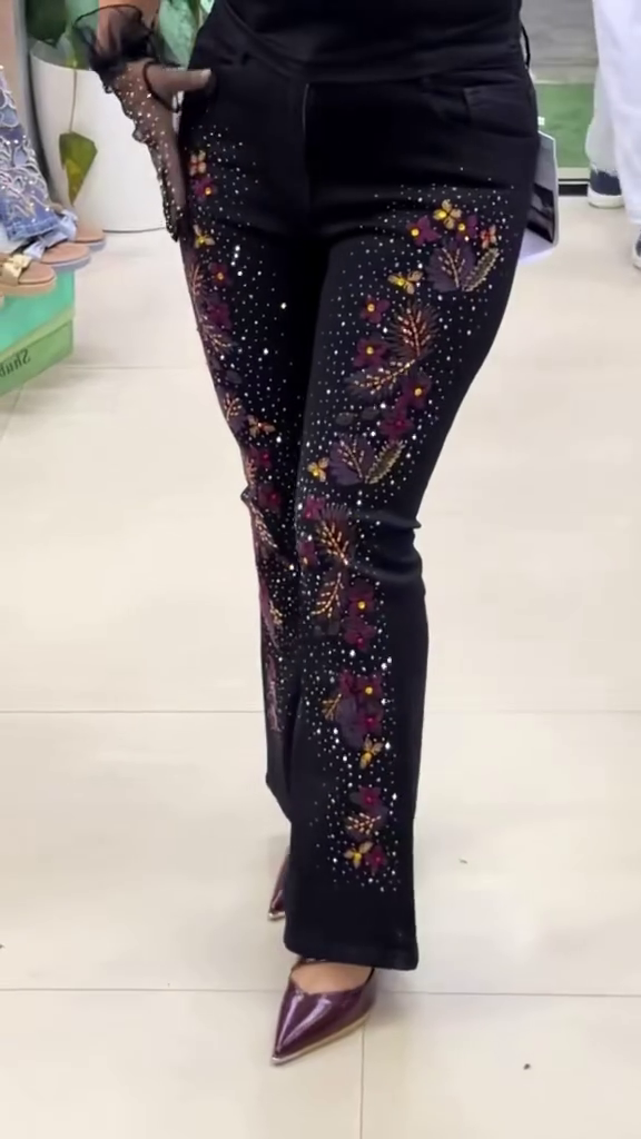 Midnight Bloom Embroidered Rhinestone Flare Jeans