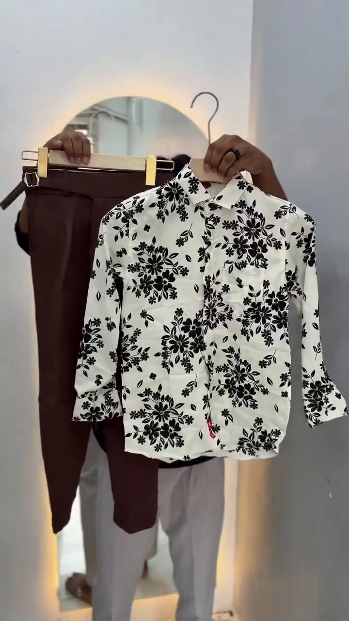 Men Dark Blue Leaf Print Shirt - Image 9