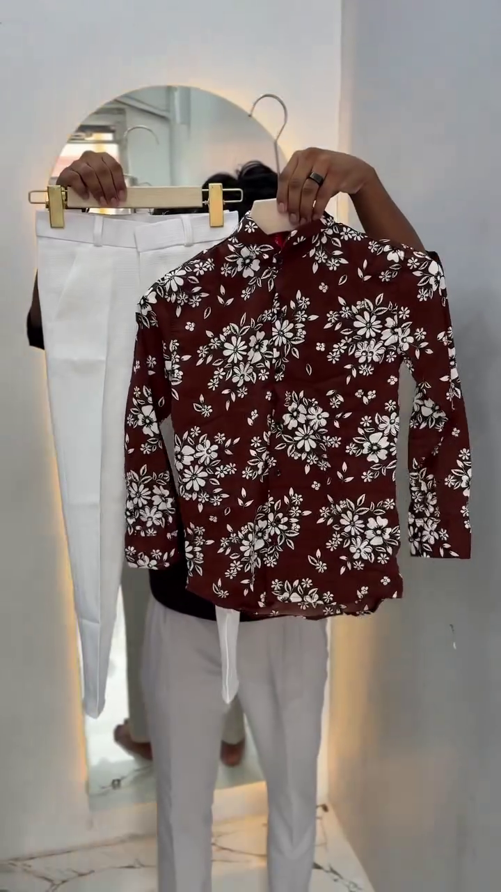 Men Dark Blue Leaf Print Shirt - Image 6