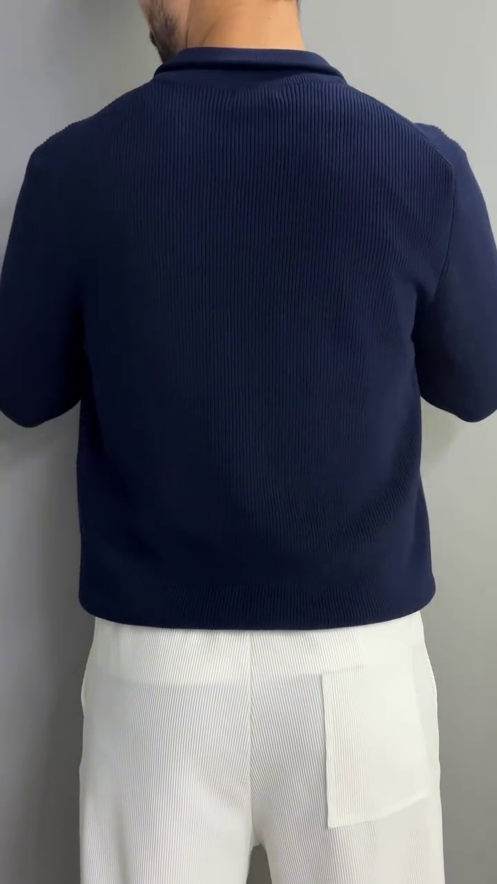 Self Design Polo Collar Long Sleeves Zipper T-shirt - Image 16
