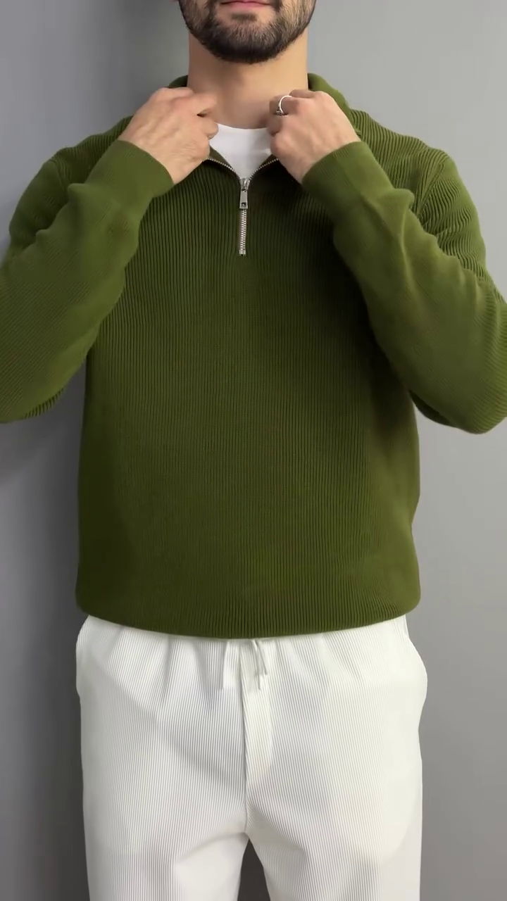Self Design Polo Collar Long Sleeves Zipper T-shirt - Image 15