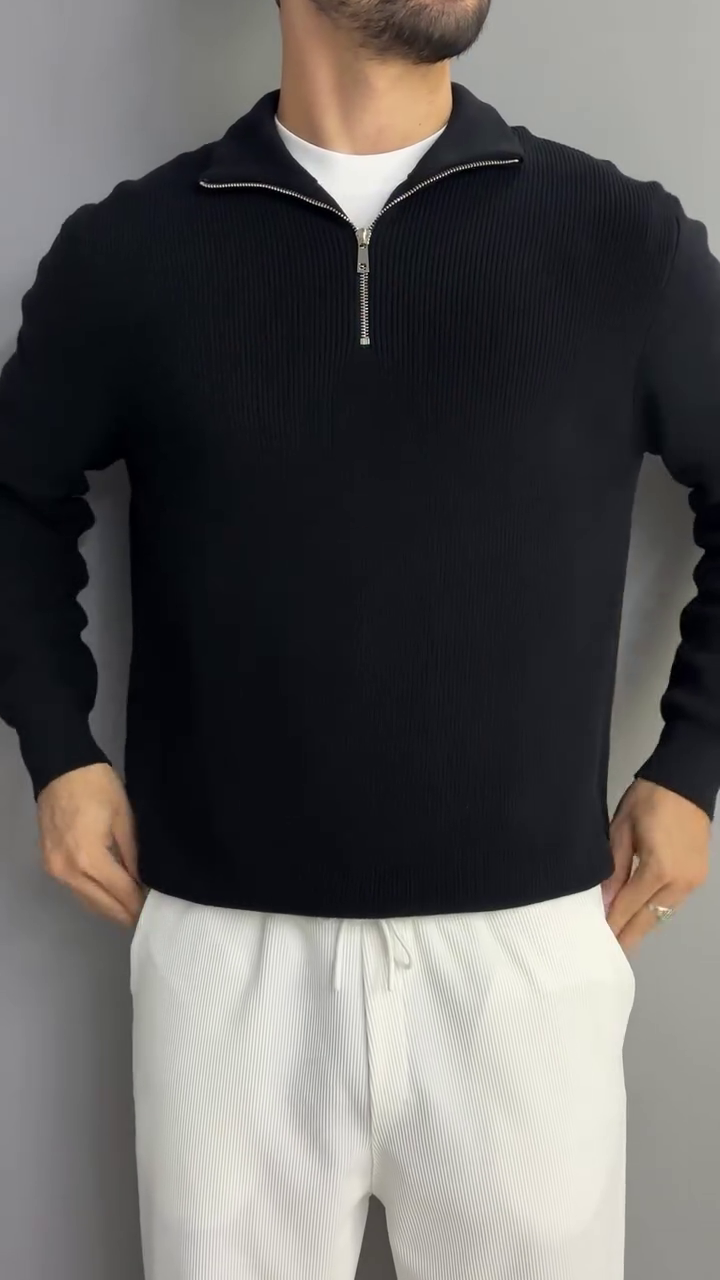 Self Design Polo Collar Long Sleeves Zipper T-shirt - Image 8
