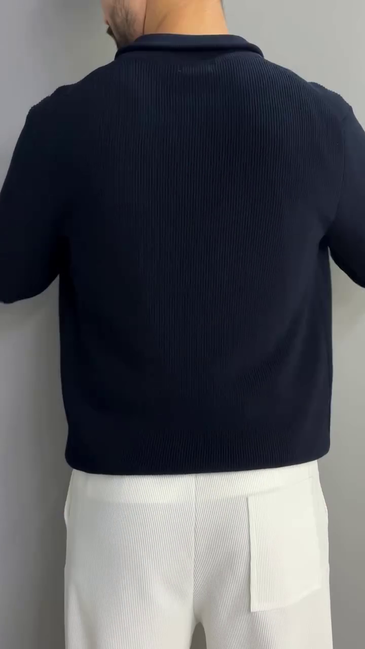 Self Design Polo Collar Long Sleeves Zipper T-shirt - Image 4