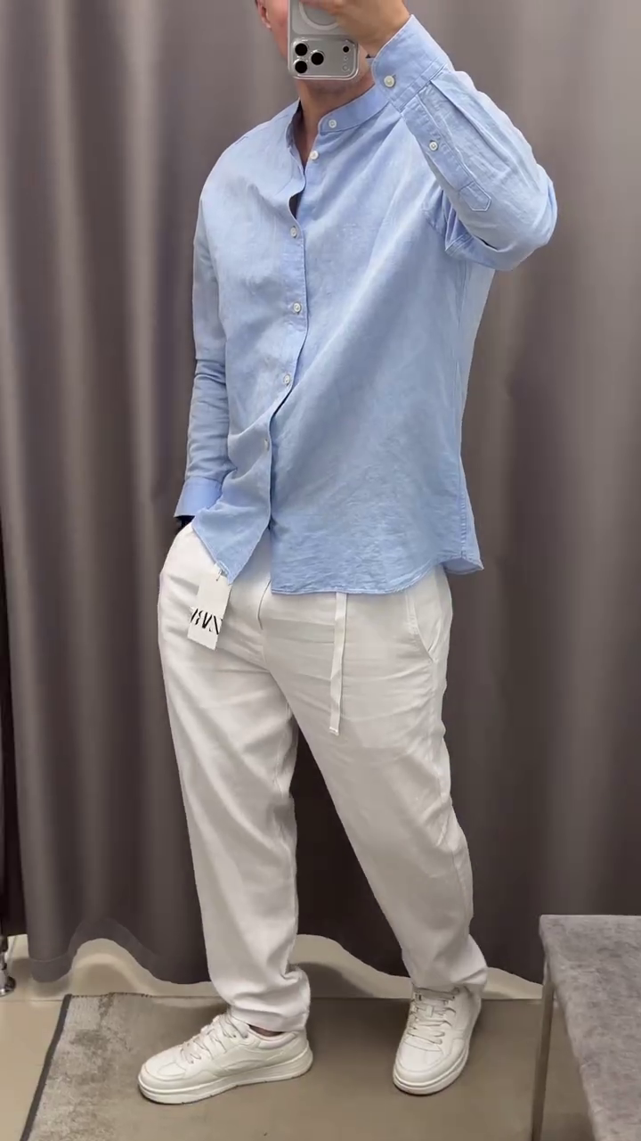 Men Solid Mandarin Collar Pure Cotton Casual Shirt