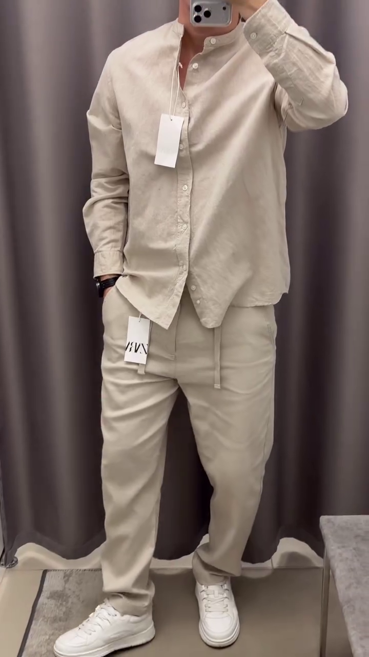 Men Solid Mandarin Collar Pure Cotton Casual Shirt - Image 11