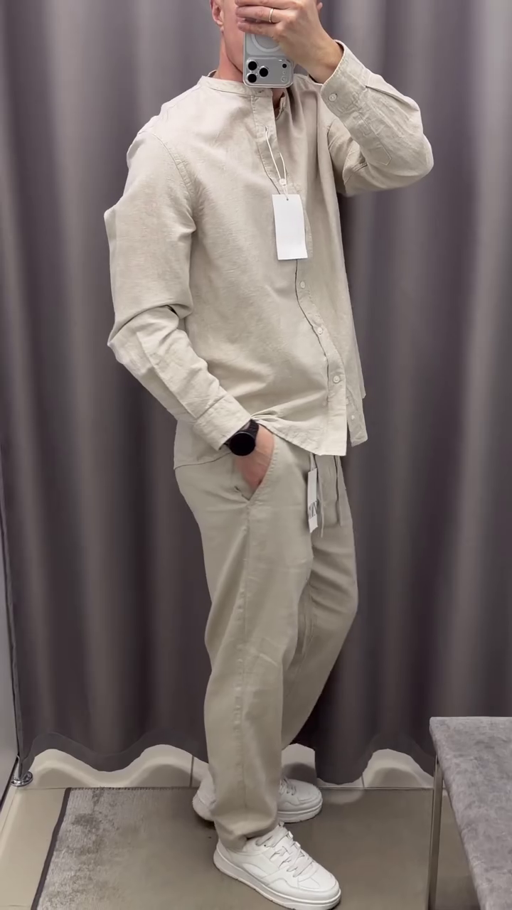 Men Solid Mandarin Collar Pure Cotton Casual Shirt - Image 7