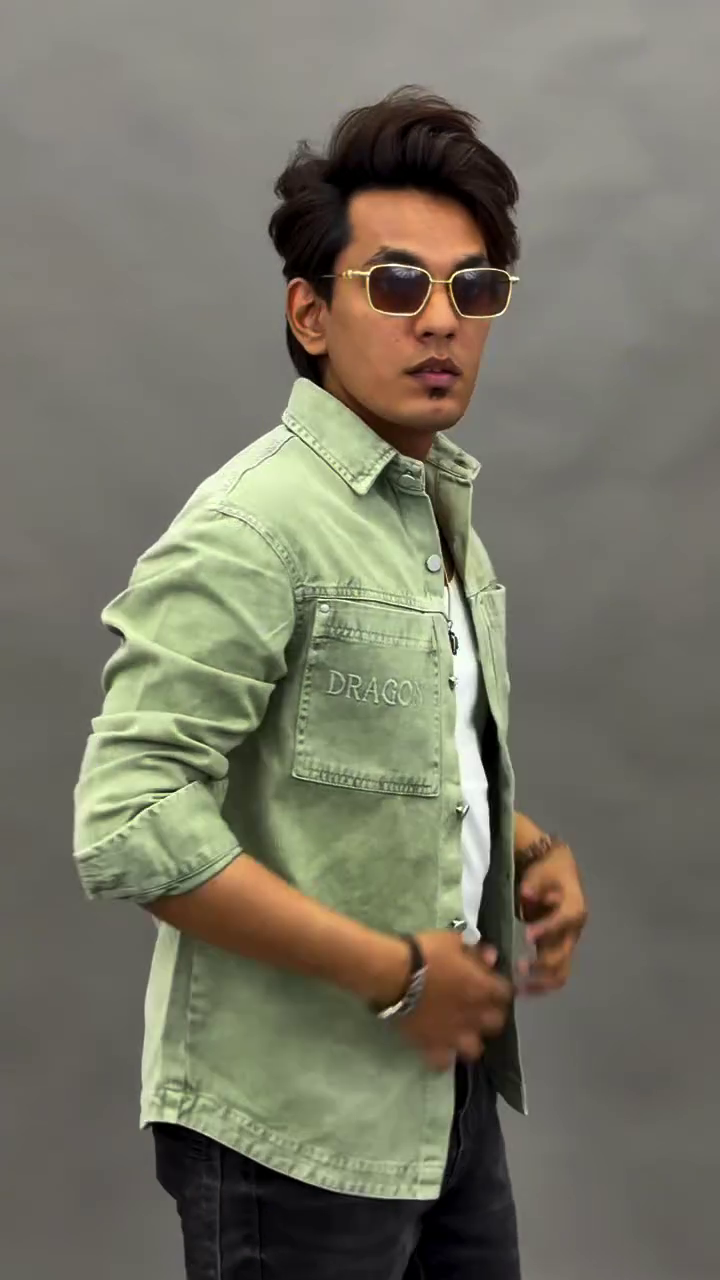 Men Grey Slim Fit Faded Denim Casual Shirt - Image 5