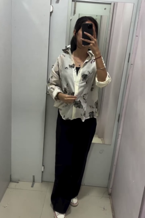 Women Straight Relaxed Fit Spread Collar Solid Satin Casual Shirt