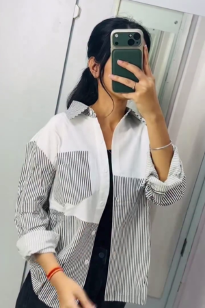 Striped Colorblocked Cotton Oversized Shirt