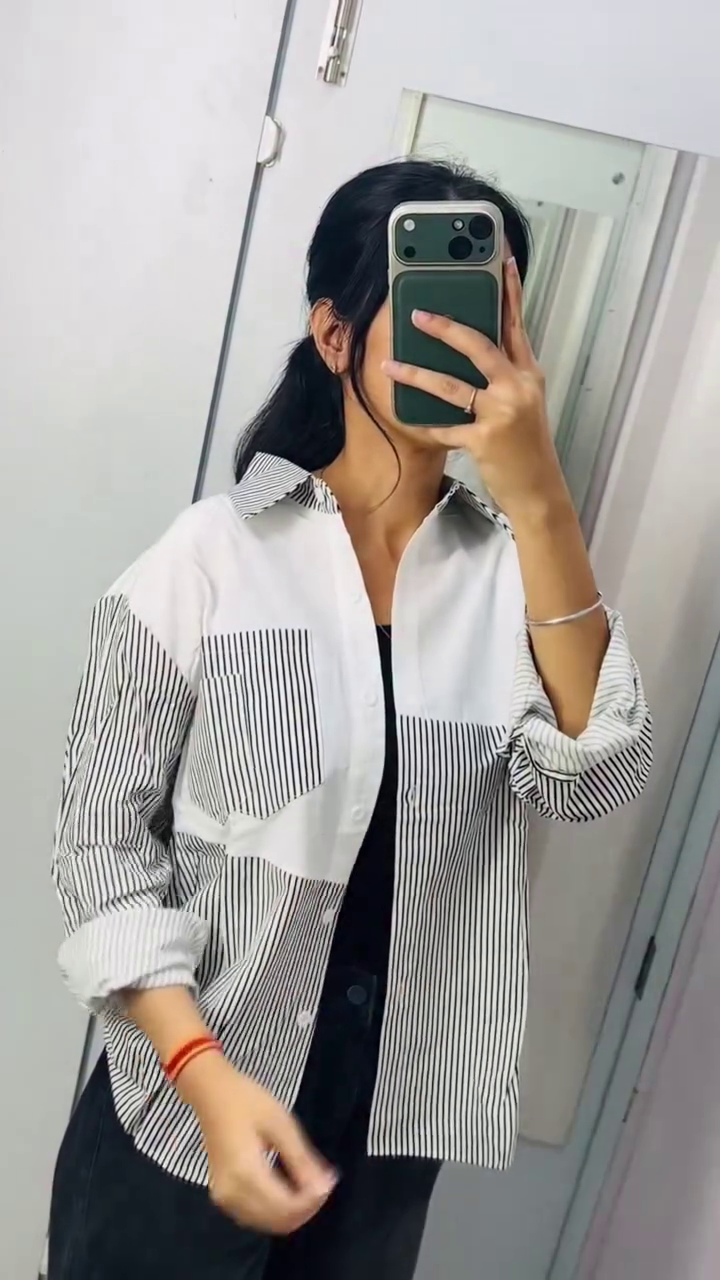 Striped Colorblocked Cotton Oversized Shirt