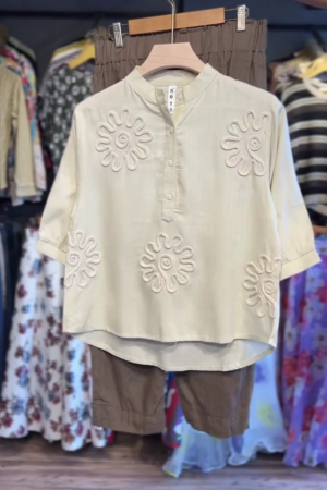 White Boxy Floral Self Design Cotton Schiffli Casual Shirt