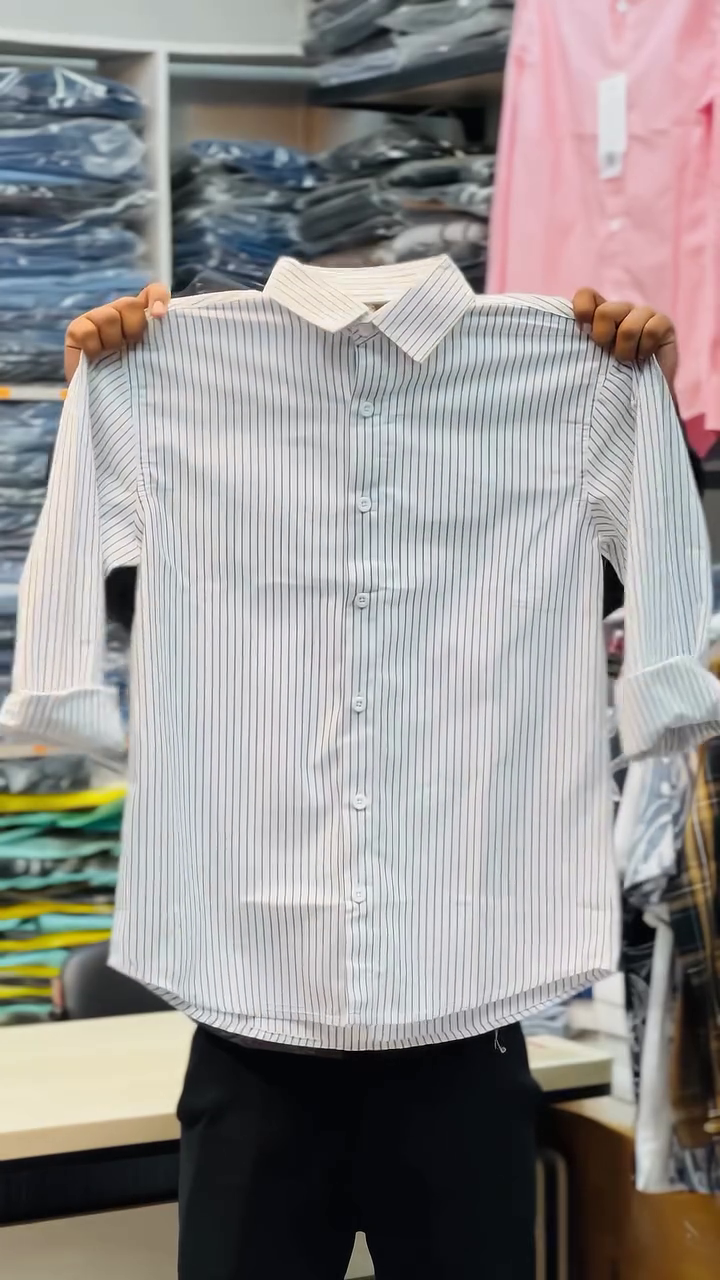 Blue Classic Slim Fit Vertical Striped Spread Collar Cotton Casual Shirt - Image 5