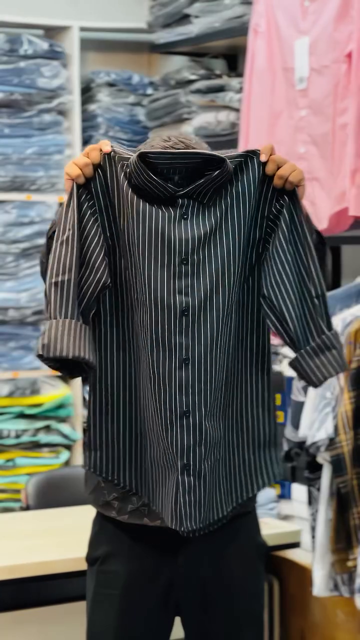 Blue Classic Slim Fit Vertical Striped Spread Collar Cotton Casual Shirt - Image 4