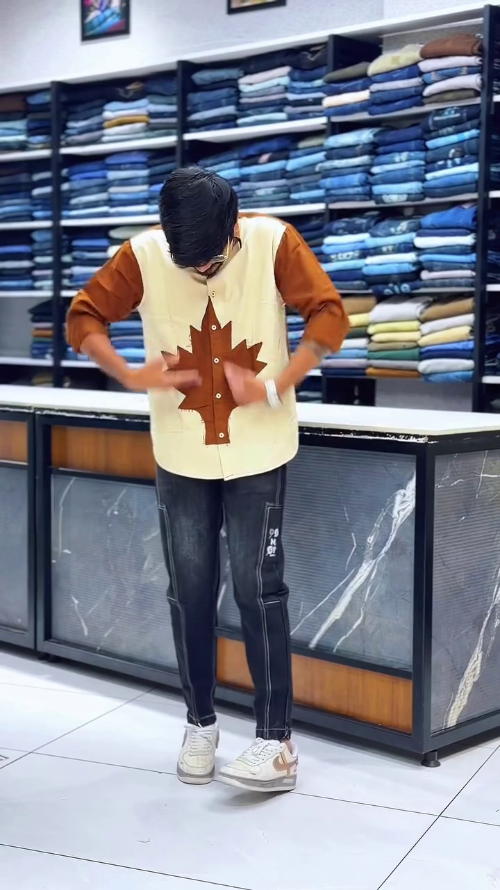 Linen Blend Leaf Embroidered Regular Fit Rust Shirts