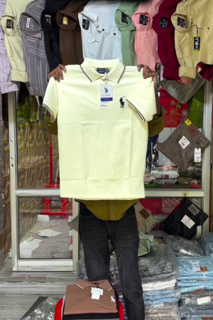 Men Cream-Coloured Solid Polo Collar T-shirt