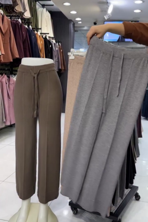 Women Wide Leg Drawstring Relaxed Fit Trouser