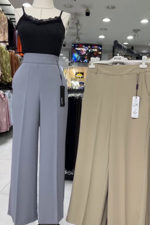 Women Solid Relaxed Wide Leg High-Rise Formal Korean Pants