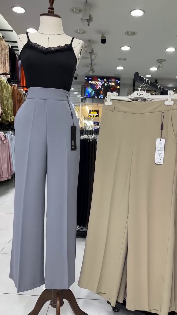 Women Solid Relaxed Wide Leg High-Rise Formal Korean Pants