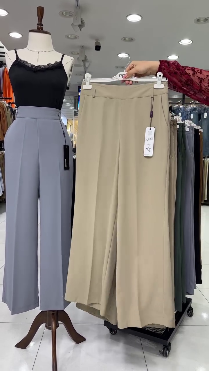 Women Solid Relaxed Wide Leg High-Rise Formal Korean Pants - Image 8