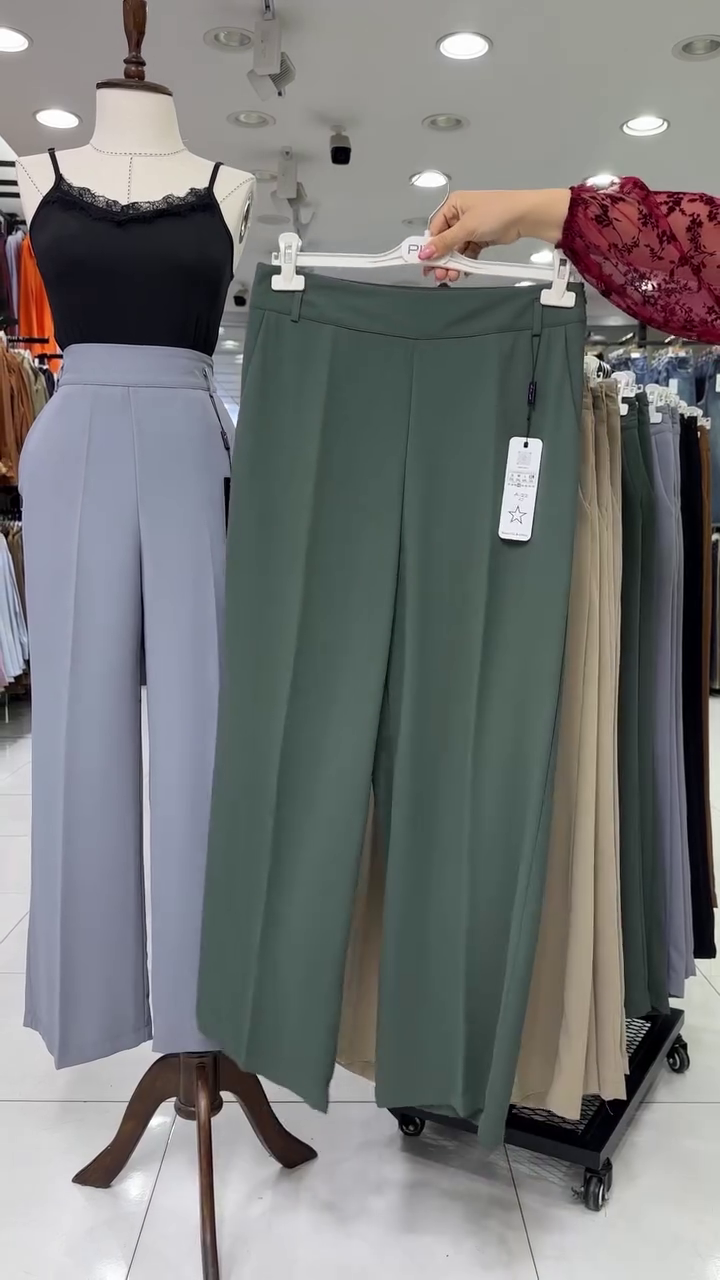 Women Solid Relaxed Wide Leg High-Rise Formal Korean Pants - Image 7